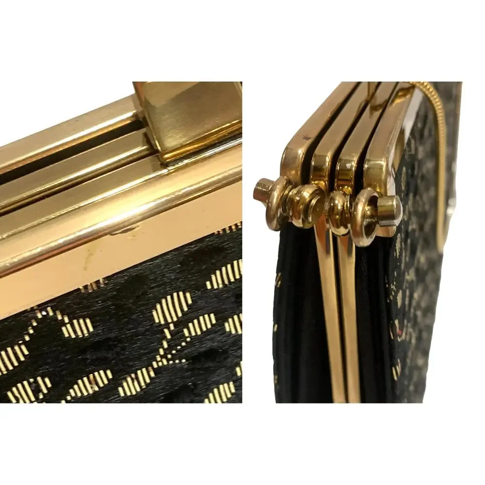 Vintage 60s Convertible Frame Bag Black Gold Evening Purse 3 Way L & M Bags
